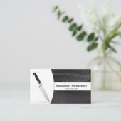 Knife& Black Leather Background Replaceable Photo Visitekaartje (Staand voorkant)