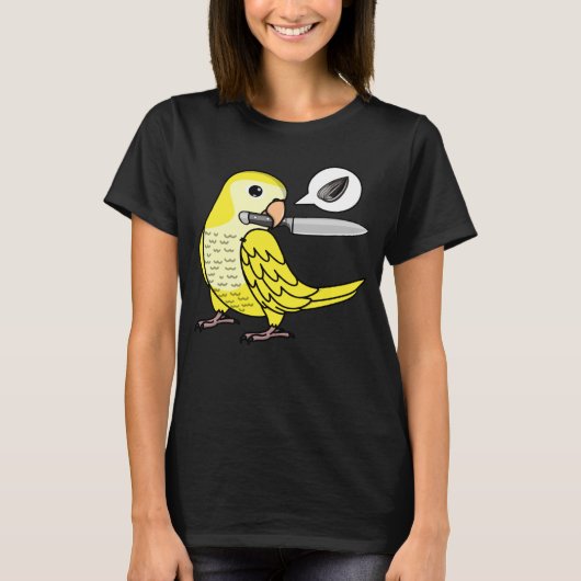 Knife Parrot Wants Seeds I Yellow Lutino Monk Para T-shirt (Voorkant)