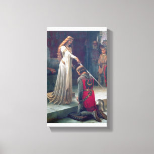 Knighed castle woman sword knight schilderij canvas afdruk