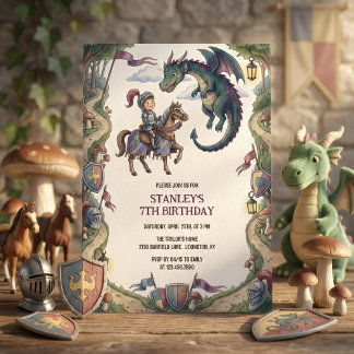 Knight and Dragon Medieval Fairytale Birthday Kaart