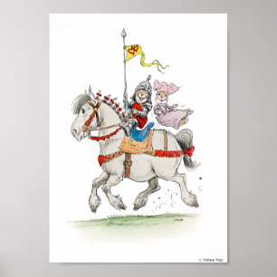 Knight and Lady Rabbits op Horseback Print