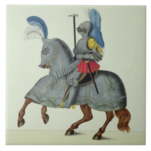 Knight and paard in armor, bord uit 'A History' Tegeltje (Voorkant)