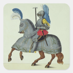 Knight and paard in armor, bord uit 'A History' Vierkante Sticker