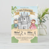 Knight and Princess Birthday Invitation Sibling Kaart (Staand voorkant)