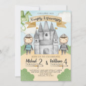 Knight and Princess Birthday Party Invitation Boy Kaart (Voorkant)