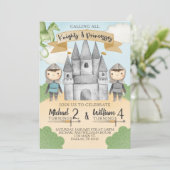 Knight and Princess Birthday Party Invitation Boy Kaart (Staand voorkant)