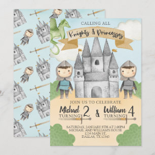 Knight and Princess Birthday Party Invitation Boy Kaart
