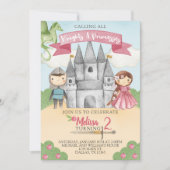 Knight and Princess Birthday Party Invitation Girl Kaart (Voorkant)
