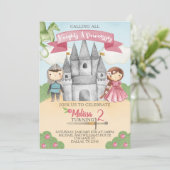 Knight and Princess Birthday Party Invitation Girl Kaart (Staand voorkant)