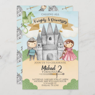 Knight and Princess Birthday Party Invitation Kaart