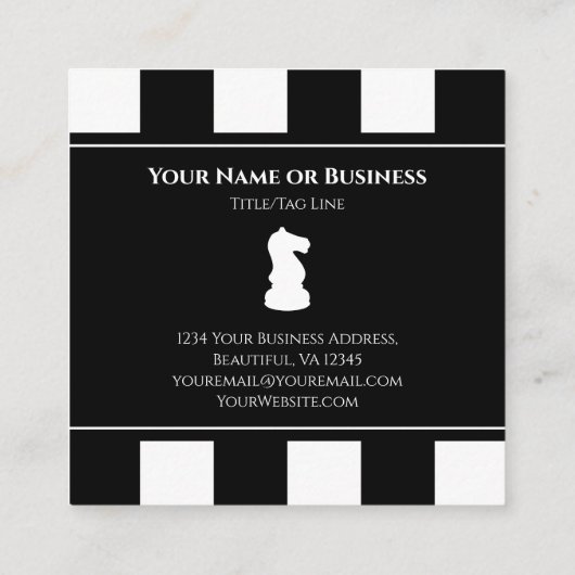 Knight Bold Black en White Chessboard Vierkante Visitekaartje (Achterkant)