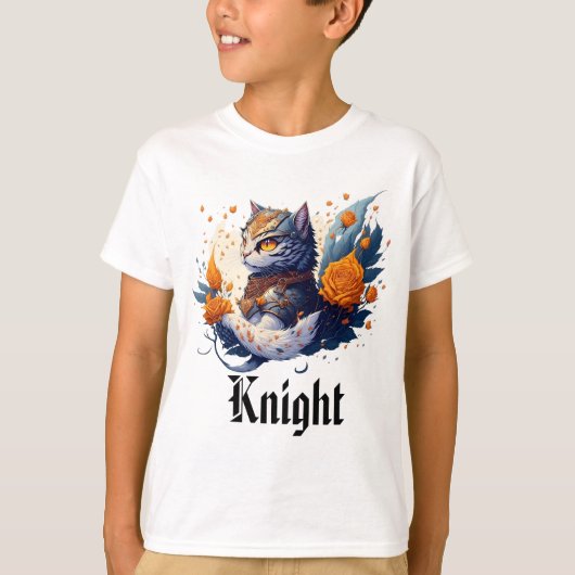 Knight Cat Heroic Warrior en rozen kinder T-shirt (Voorkant)