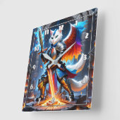 Knight Cat in Armour met Zwaard in Fantasy-setting Vierkante Klok (Hoek)