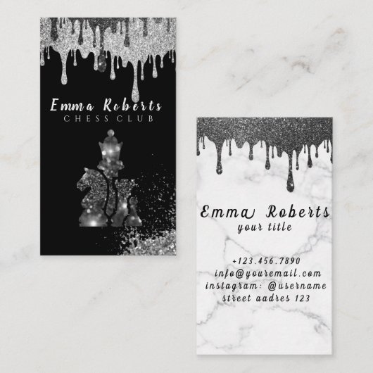 Knight Chess Piece - Faux Silver Foil Visitekaartje (Voorkant / Achterkant)