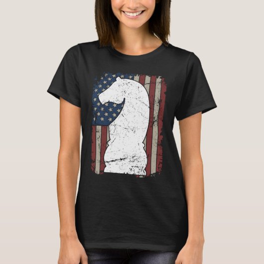 Knight Chess Piece USA Flag  Mens Womens Chess Pla T-shirt (Voorkant)