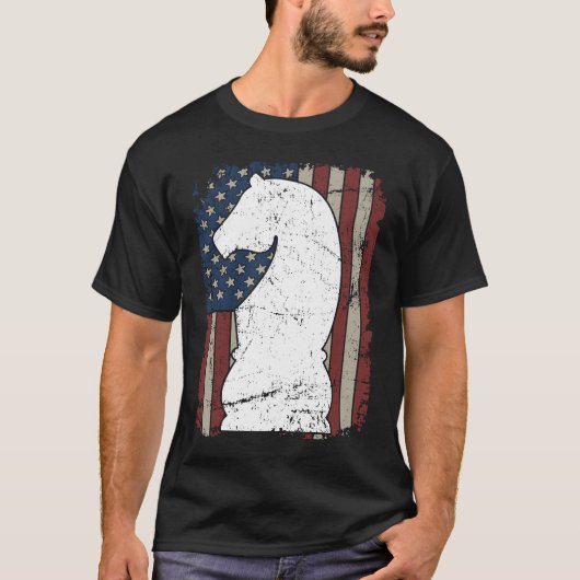 Knight Chess Piece USA Flag  Mens Womens Chess Pla T-shirt (Voorkant)