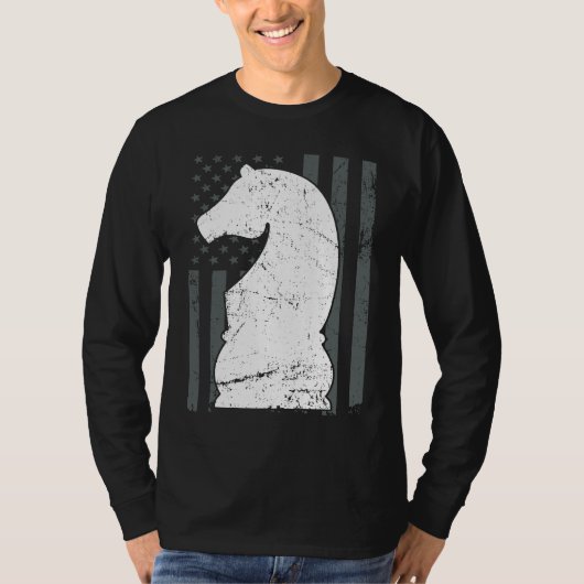 Knight Chess Piece USA Flag  Womens Mens Chess Pla T-shirt (Voorkant)