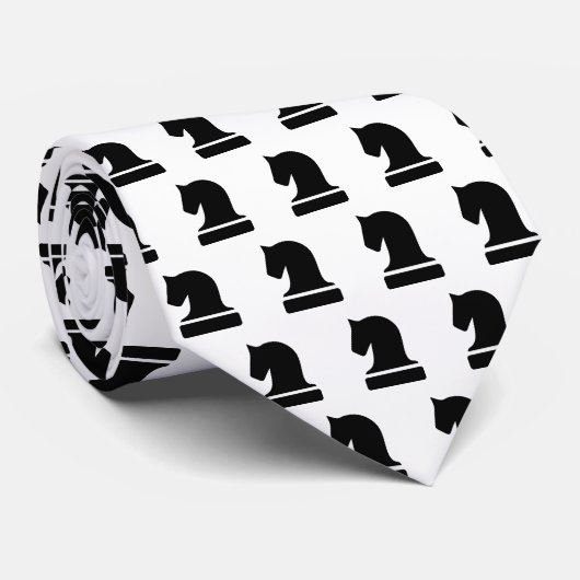Knight chess-stukpatroon zwarte & witte stropdas (Opgerold)