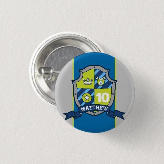 Knight crest 10th jarige verjaardagsknoppen ronde button 3,2 cm (Voorkant /achterkant)