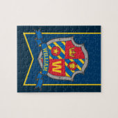 Knight crest gepersonaliseerd leeuw rood blauw gee legpuzzel (Horizontaal)
