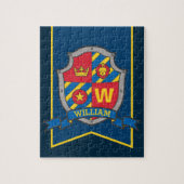 Knight crest gepersonaliseerd leeuw rood blauw gee legpuzzel (Verticaal)