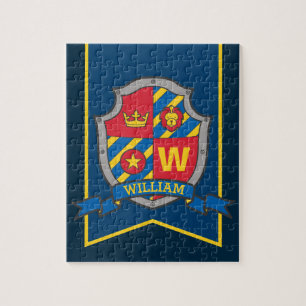 Knight crest gepersonaliseerd leeuw rood blauw gee legpuzzel
