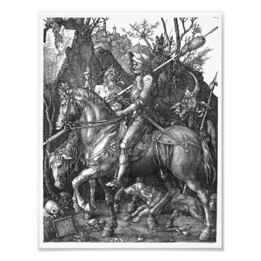 Knight Death Devil Albrecht Durer engraving art. p Foto Afdruk (Voorkant)