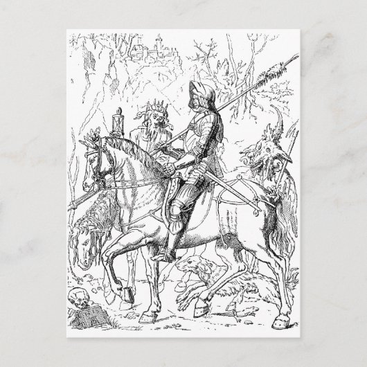 Knight Death & the Devil  woodcut briefkaart (Voorkant)