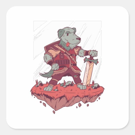Knight Dog Cartoon Ontwerp Vierkante Sticker (Voorkant)