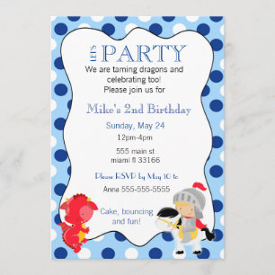 Knight Dragon Boy Birthday Party Invitation Kaart