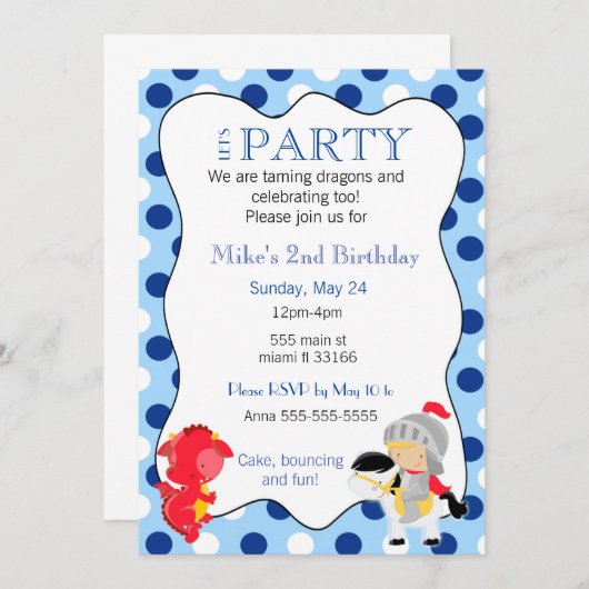 Knight Dragon Boy verjaardagsfeestje uitnodiging (Voorkant / Achterkant)