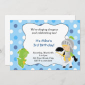 Knight Dragon Invitation Boy Birthday Party Blue Kaart (Voorkant / Achterkant)