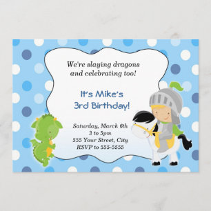 Knight Dragon Invitation Boy Birthday Party Blue Kaart