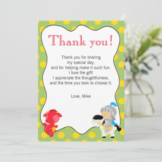 Knight Dragon Yellow Green Bedankt (Staand voorkant)