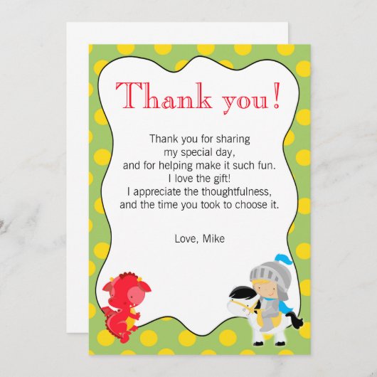 Knight Dragon Yellow Green Bedankt (Voorkant / Achterkant)