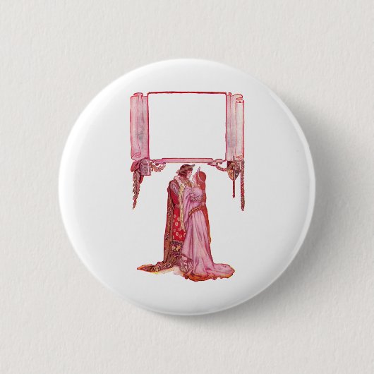 Knight Embracing Lady Love Ronde Button 5,7 Cm (Voorkant)