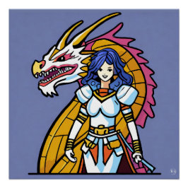 Knight en Dragon Glossy Poster