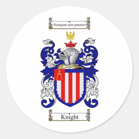 KNIGHT FAMILY CREST - KNIGHT COAT OF ARMS RONDE STICKER (Voorkant)