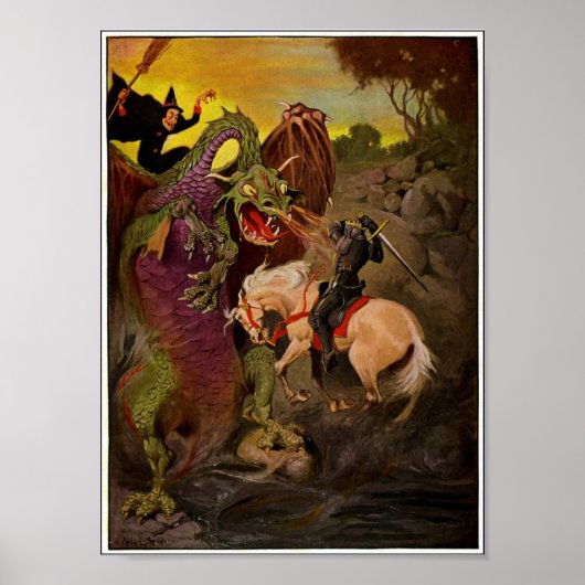 Knight Fighting Dragon door J. Allen St. John Poster (Voorkant)