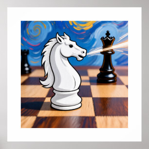 Knight Fork schaakkunst - Queen onder aanval Poster