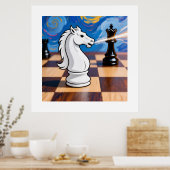 Knight Fork schaakkunst - Queen onder aanval Poster (Keuken)