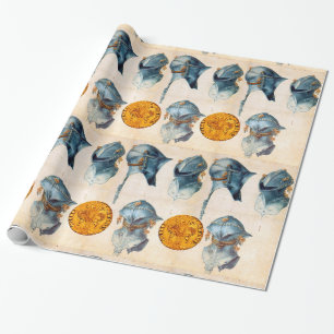 KNIGHT HELMET MET ANTIEK GOLD FLORENTINE FORINT CADEAUPAPIER