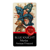 KNIGHT HELMET MET BLAUWE VEREN, RODE WAX SEAL Wine Etiket (Voorkant)