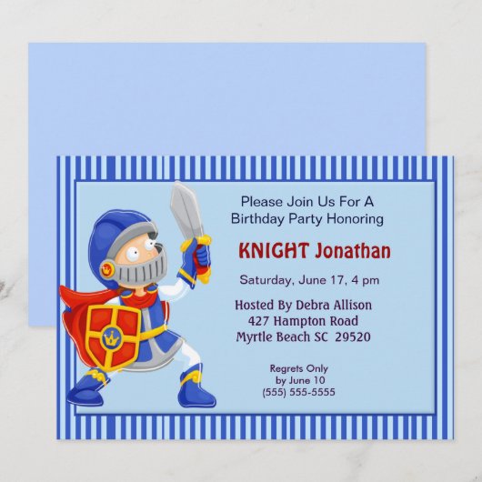 Knight in Armor Birthday Invitation Kaart (Voorkant / Achterkant)