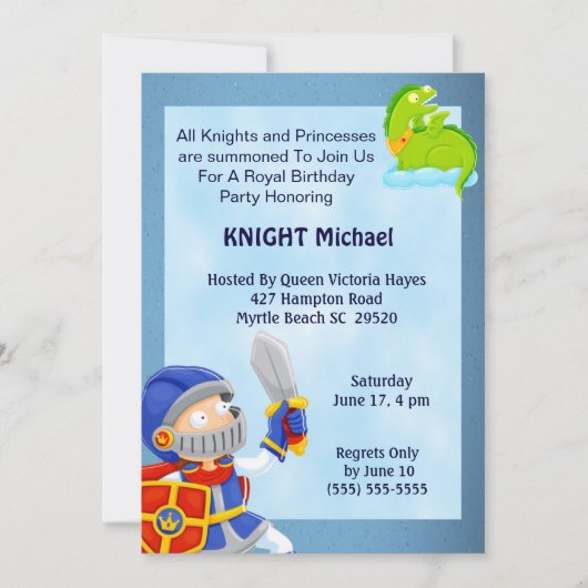 Knight in Armor Birthday Invitation Kaart (Voorkant)