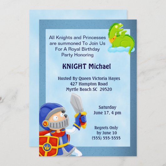 Knight in Armor Birthday Invitation Kaart (Voorkant / Achterkant)
