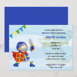 Knight in Armor Dragon Birthday Party Kaart