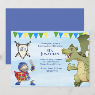 Knight in Armor Dragon Birthday party Kaart