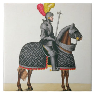 Knight in armor op zijn paard, bord uit 'A Histo' Tegeltje