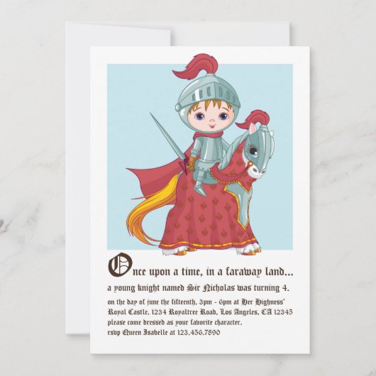 Knight in Shining Armor Birthday Invitation Kaart (Voorkant)